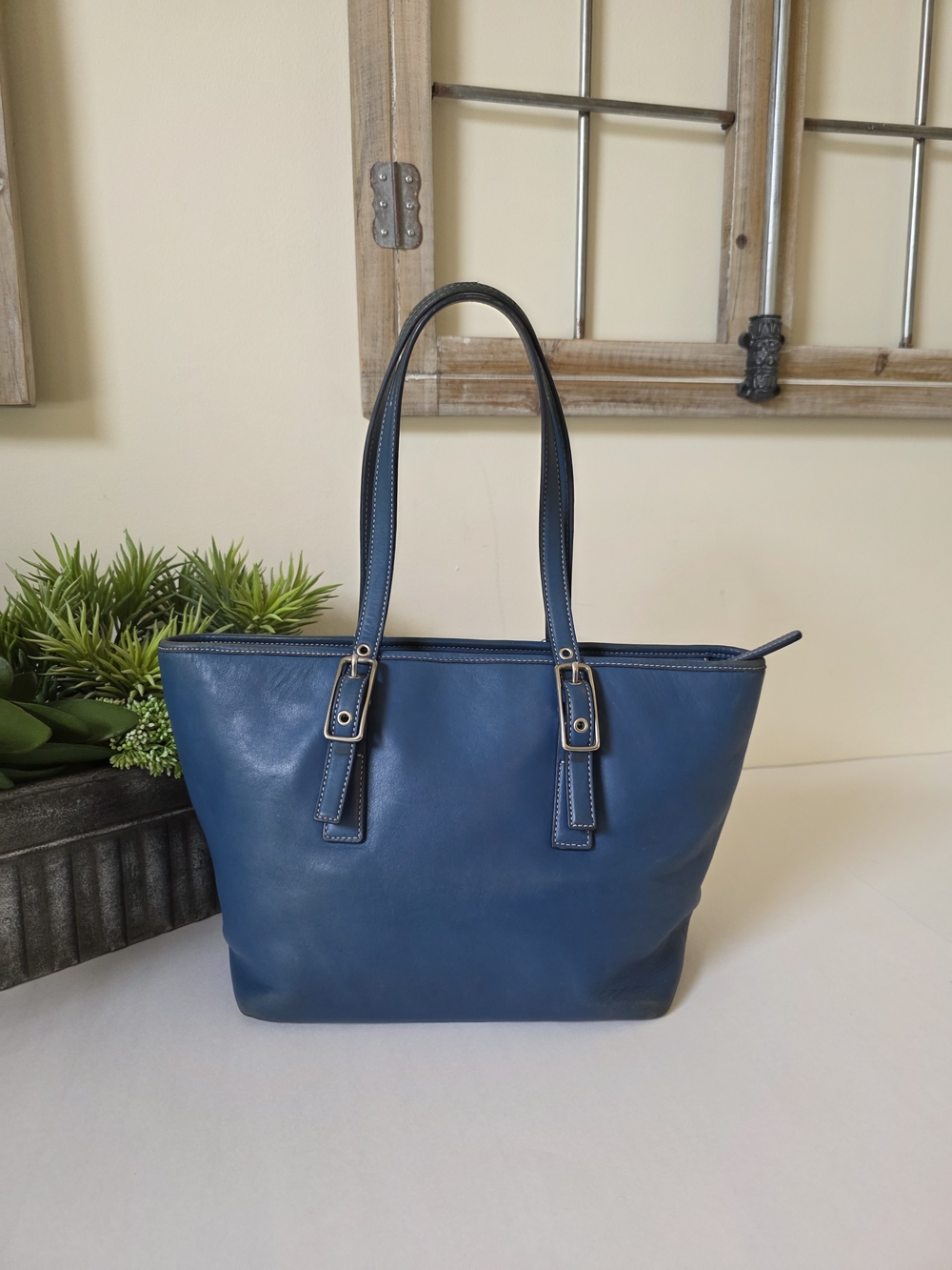 Vintage Coach Legacy Market Tote Cobalt Blue Glove Tanned Leather Shoulder Bag - Picture 8 of 14